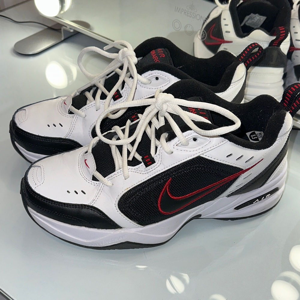 Like New- Worn Once! Nike Air Monarch IV White and Black with Red Accents